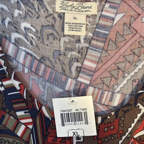 Lucky Brand XL Sleeveless Red Multi-Color Boho Print Dress With Tie Waist 100% - Picture 11 of 14